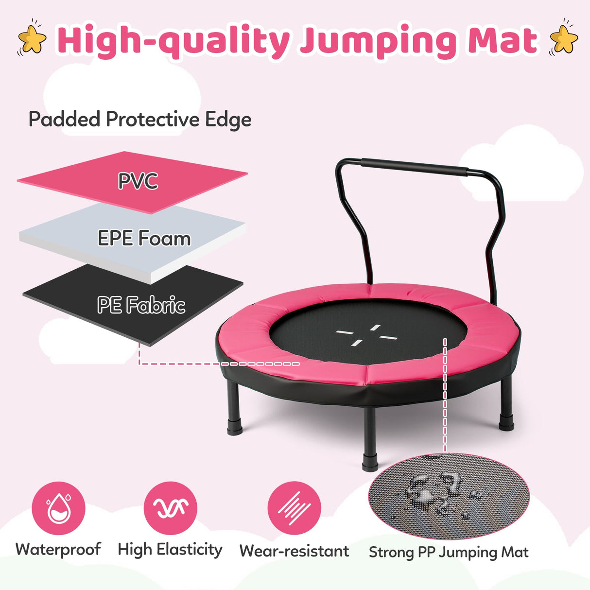 Trampolín de 40 pulgadas para niños, trampolín de fitness para interiores y exteriores