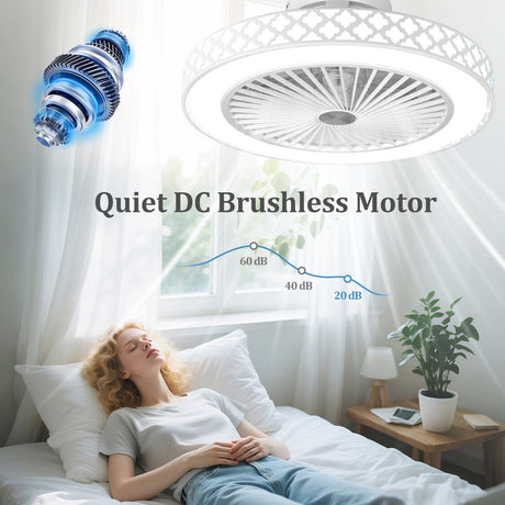 Ventilador de techo de 19 pulgadas con luz, perfil bajo, montaje empotrado - Blanco