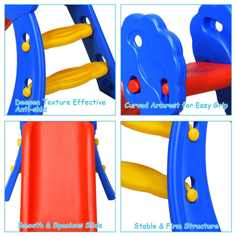Tobogán plegable de plástico para niños de 2 escalones con aro de baloncesto