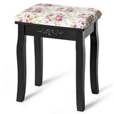Taburete tocador de madera, asiento de piano acolchado con cojín de rosas