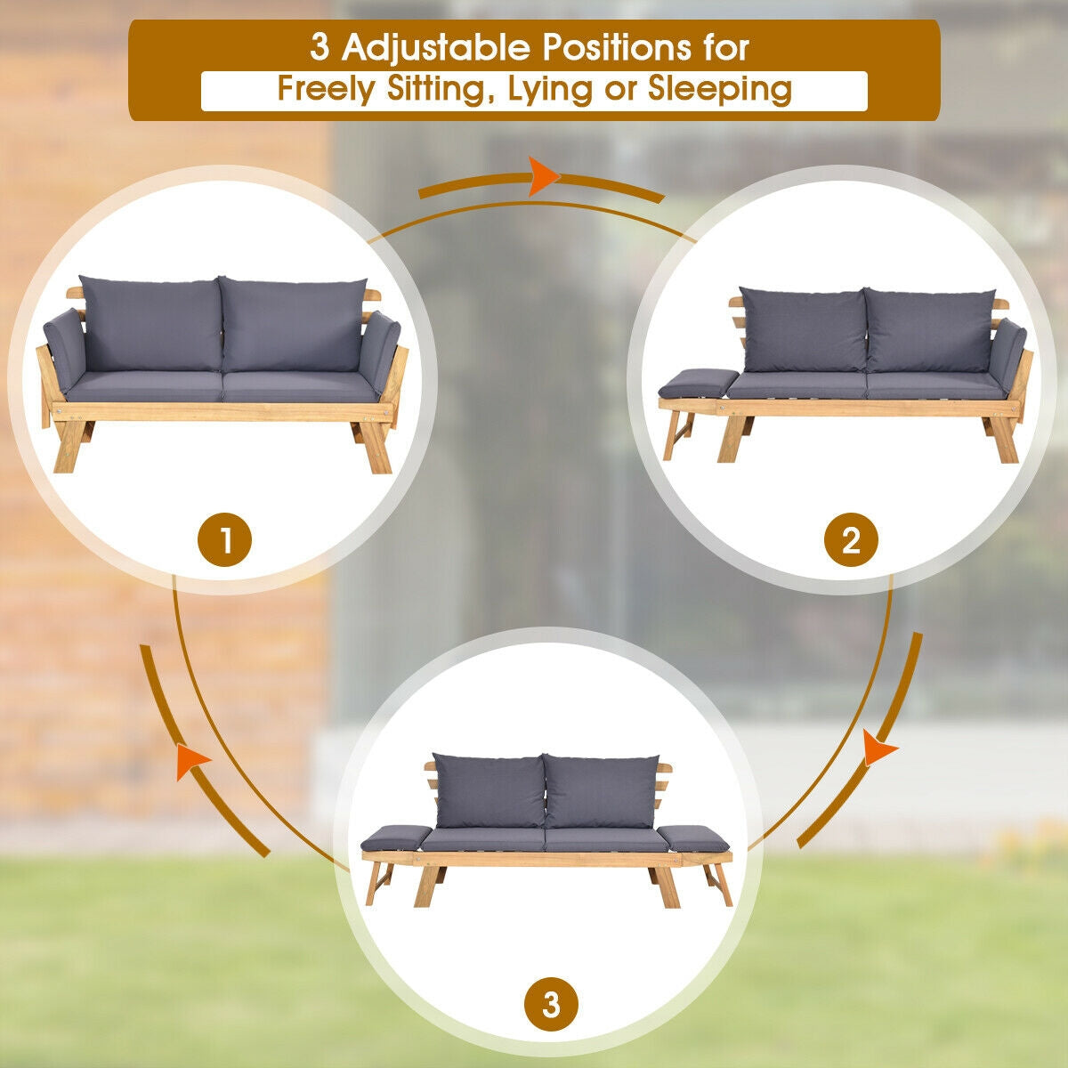 Sofá cama convertible para patio con cojín grueso