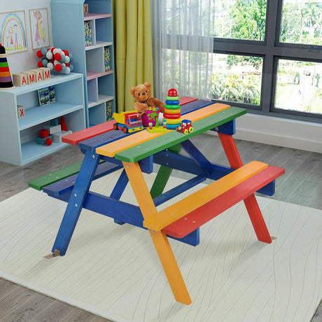 Mesa de picnic para niños de 4 asientos con sombrilla