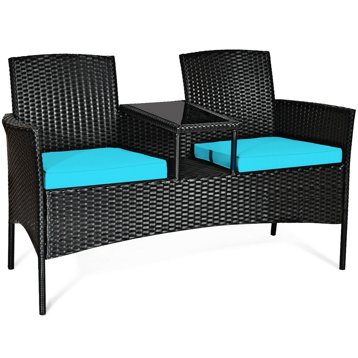 Juego de muebles de conversación para patio de mimbre con cojines extraíbles y mesa