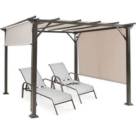 Cobertizo de 10 x 10 pies con estructura metálica para muebles de patio - Beige