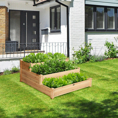 Cama de jardín elevada de madera de 3 niveles