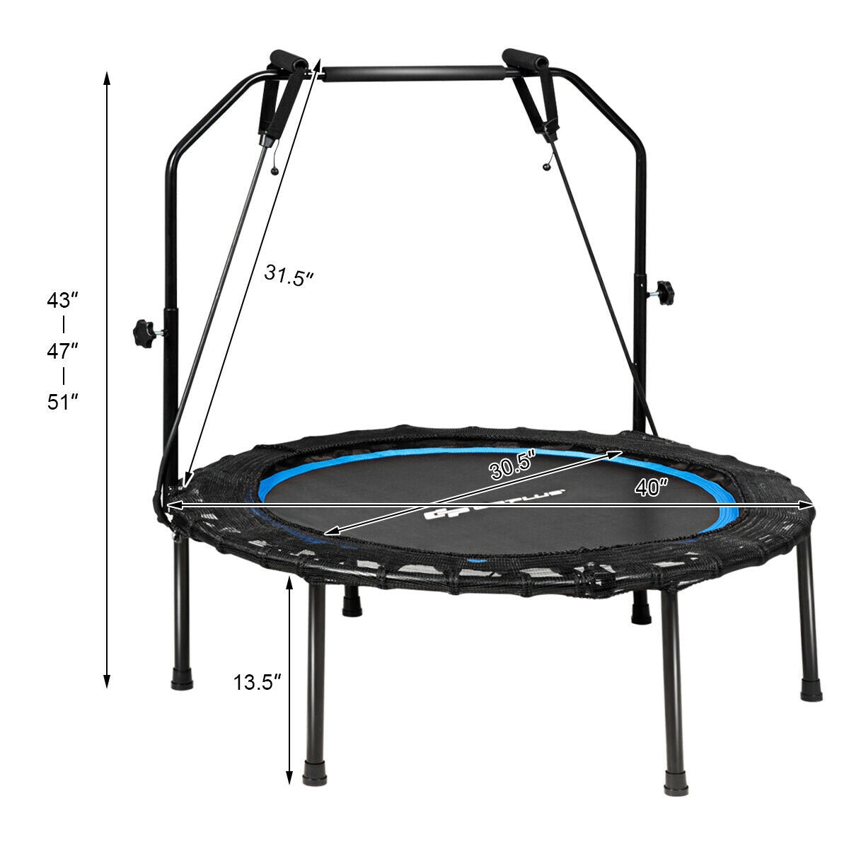 Trampolín de fitness plegable de 40 pulgadas con bandas de resistencia para el hogar ajustable