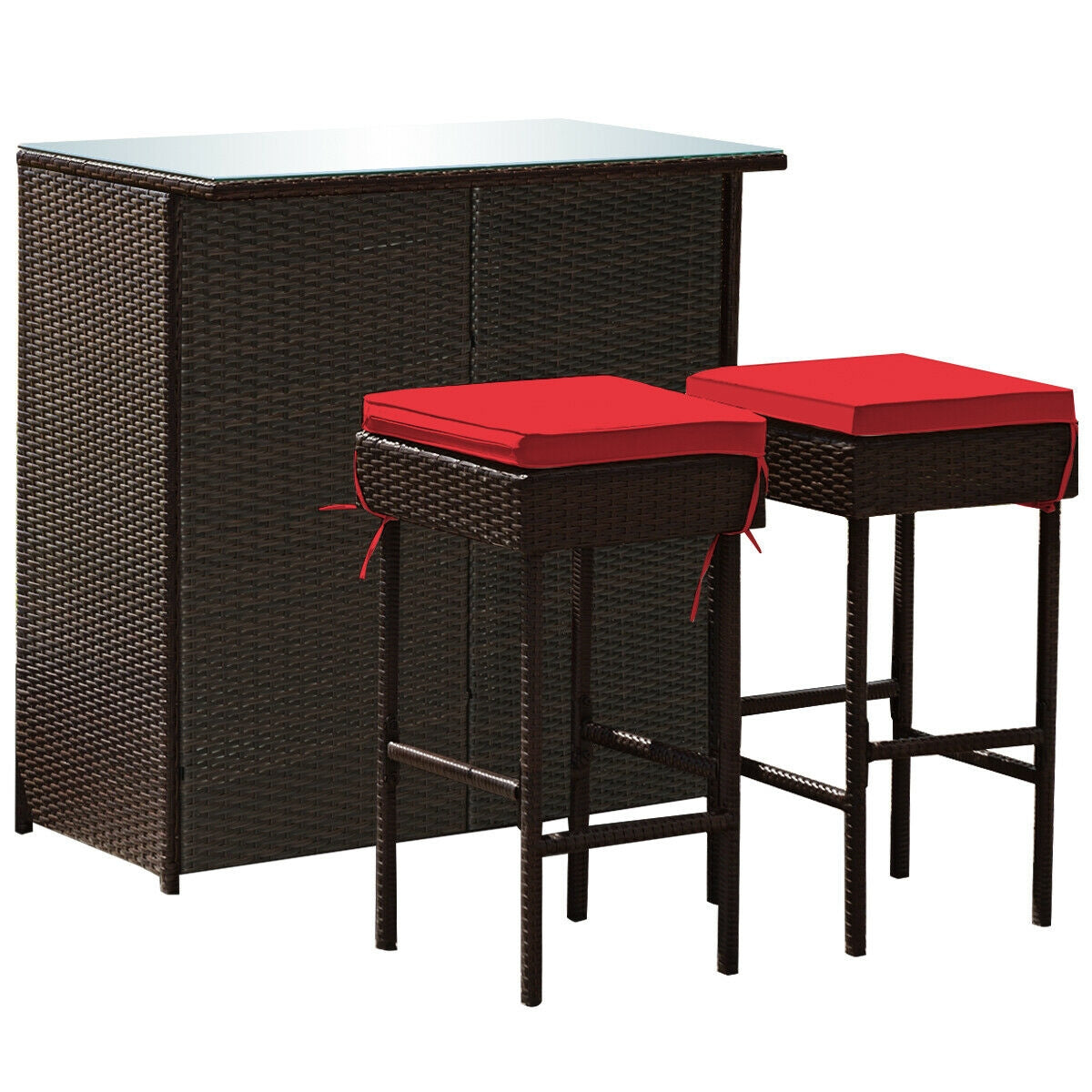 Juego de comedor de 3 piezas para patio de mimbre de ratán con mesa y taburetes - Turquesa