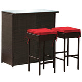 Juego de comedor de 3 piezas para patio de mimbre de ratán con mesa y taburetes - Turquesa