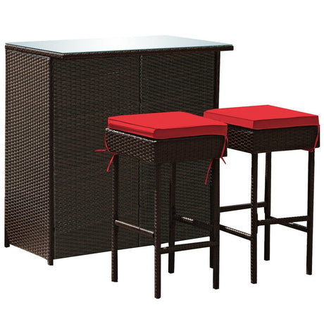 3PCS Patio Rattan Wicker Bar Table Stools Dining Set-Turquoise