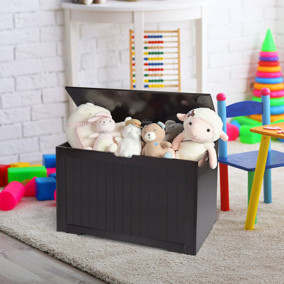 Baúl de juguetes de madera, banco de almacenamiento para niños