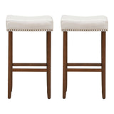 Set of 2 Nailhead Saddle Bar Stools 29 Inch Height