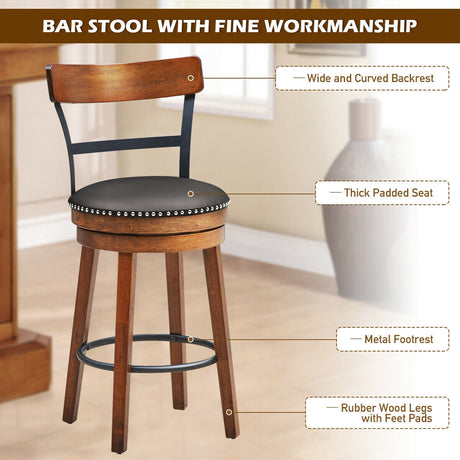 Taburetes giratorios 360 grados de 30.5 pulgadas con asiento acolchado de cuero
