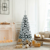 Árbol de Navidad artificial tipo lápiz con bisagras sin luz, cubierto de nieve, de 4.5 pies con 242 ramas