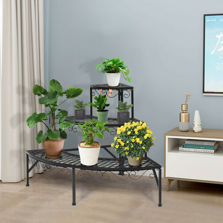 Estantería esquinera metálica de 3 niveles para plantas