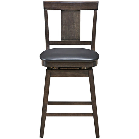 Taburete de bar tapizado giratorio de 24 pulgadas con patas de madera de caucho
