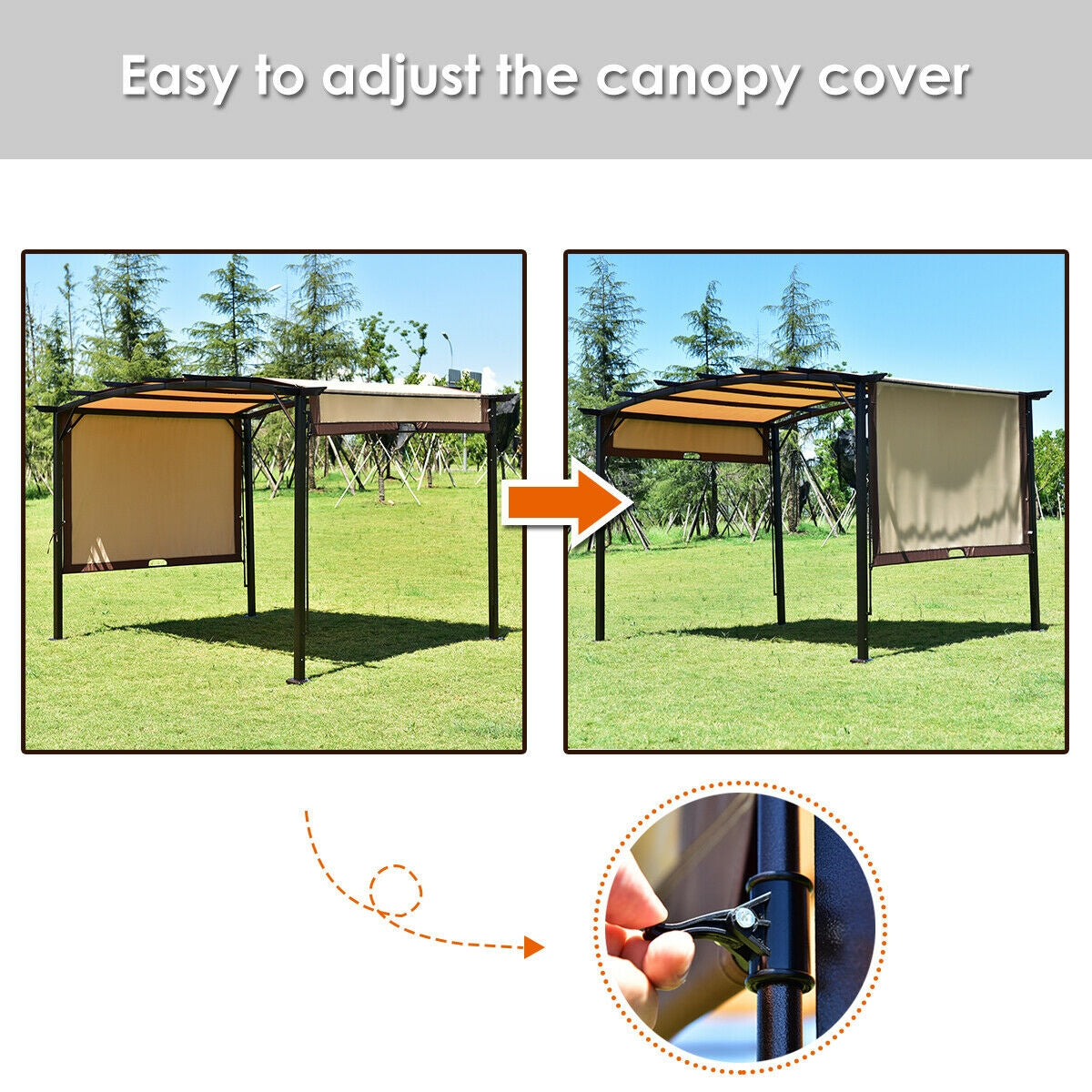 Cenador de pérgola exterior de 12 x 9 pies con toldos retráctiles