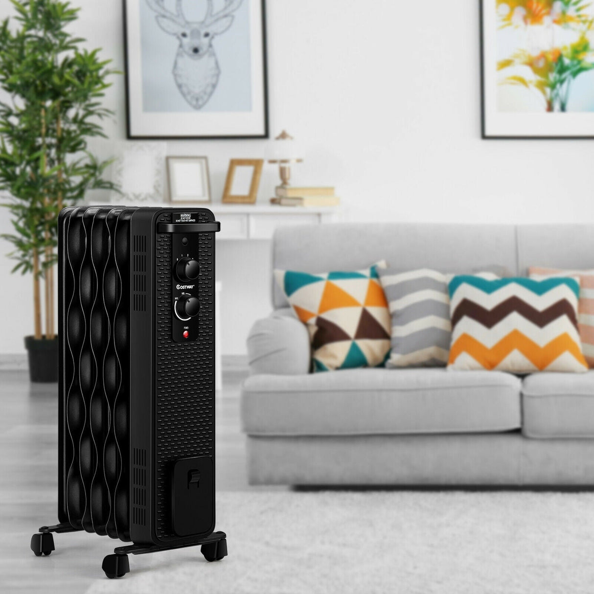 Calefactor de aceite de 1500 W, radiador portátil con termostato ajustable