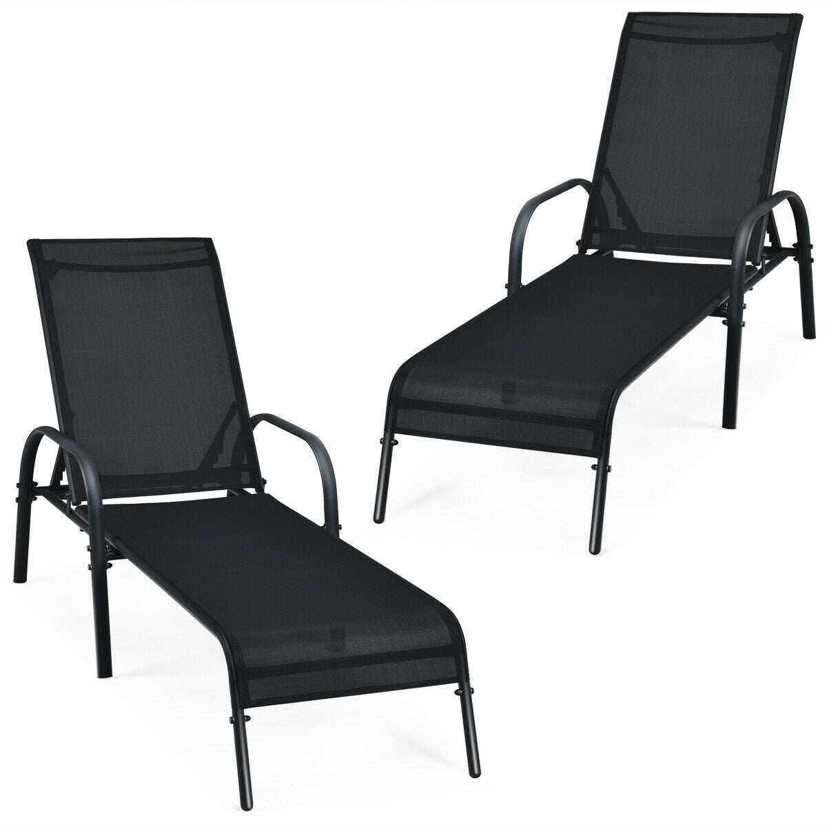 2 sillas de salón reclinables para patio exterior con tela y reposabrazos ajustables - Marrón