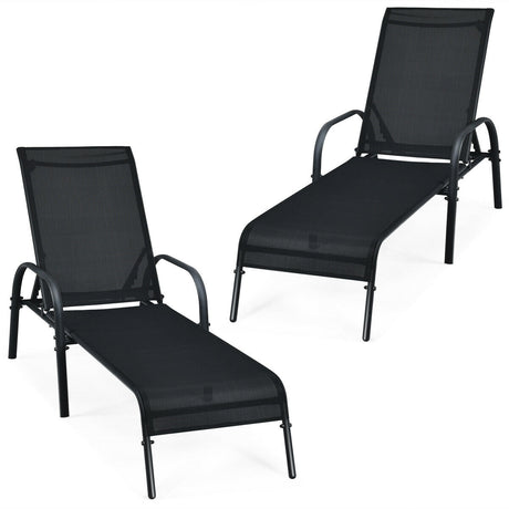 2 sillas de salón reclinables para patio exterior con tela y reposabrazos ajustables - Marrón