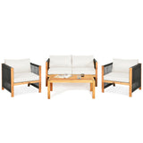 4 Pieces Acacia Wood Outdoor Patio Furniture Set with Cushions