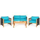 4 Pieces Acacia Wood Outdoor Patio Furniture Set with Cushions
