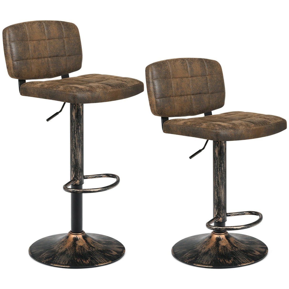 Juego de 2 taburetes de bar vintage con altura regulable y reposapiés