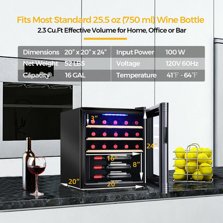 Refrigerador de compresor para 21 botellas de vino con control digital