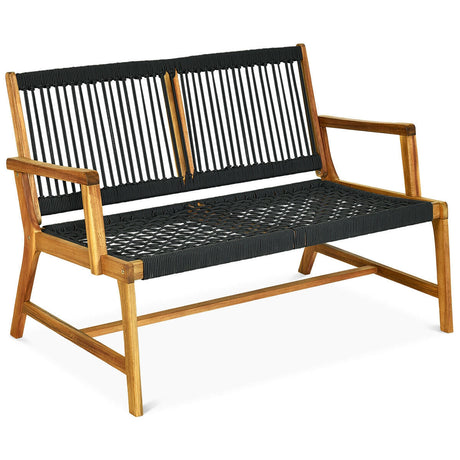 Banco de jardín de madera de acacia para 2 personas para balcón y patio