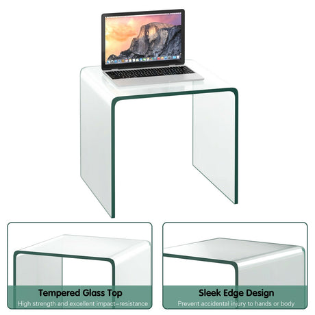 Mesa auxiliar de cascada de cristal templado de 18 x 18 x 16 pulgadas con almohadilla antideslizante