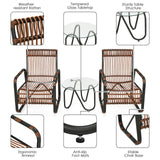 Juego de Muebles de Patio de Ratán de 3 Piezas con 2 Sillas Individuales de Mimbre y Mesa Auxiliar de Cristal