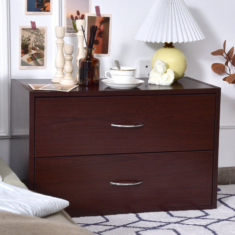 Cómoda con 2 cajones, organizador horizontal, mesita de noche con asa, madera-marrón