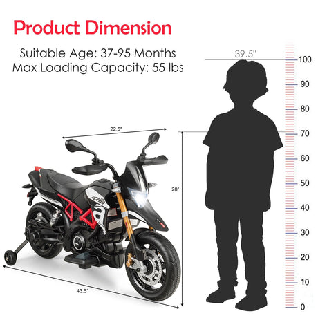 Moto montable para niños de 12 V con licencia Aprilia, sonidos y música
