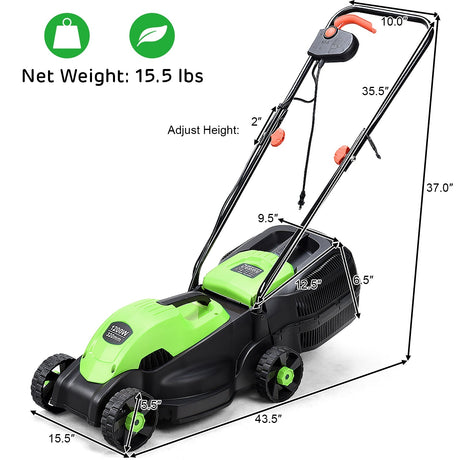 Cortacésped Eléctrico con Cable y Bolsa Recolectora de 13 Pulgadas