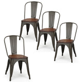 Juego de 4 sillas de comedor apilables de metal y madera de 18 pulgadas de alto