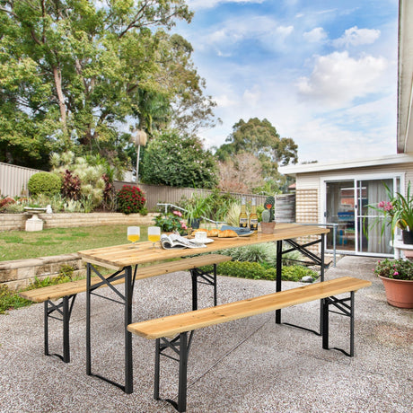 Juego de Banco y Mesa de Picnic Plegable de Madera de 3 Piezas