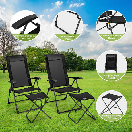Juego de 4 sillas de comedor plegables con respaldo ajustable para patio