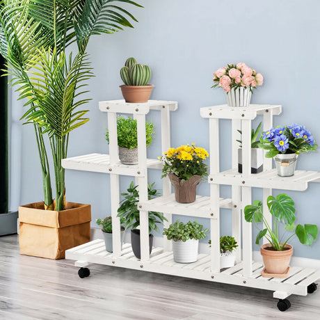 Estantería con ruedas de madera de 4 niveles para plantas