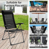 2 Pcs Portable Patio Folding Dining Chairs with Headrest Adjust for Camping -Black