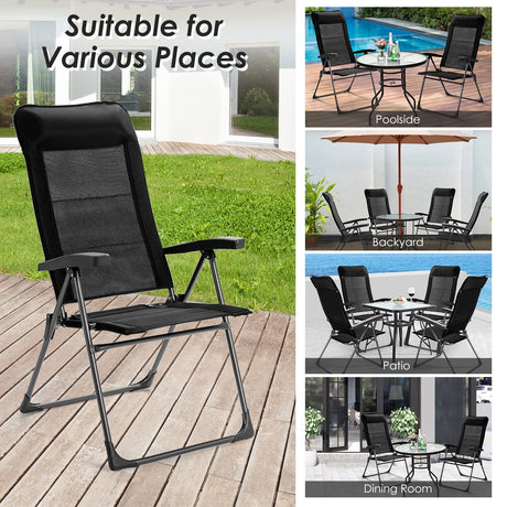 2 sillas plegables portátiles para patio, con reposacabezas ajustable, para camping -Negro