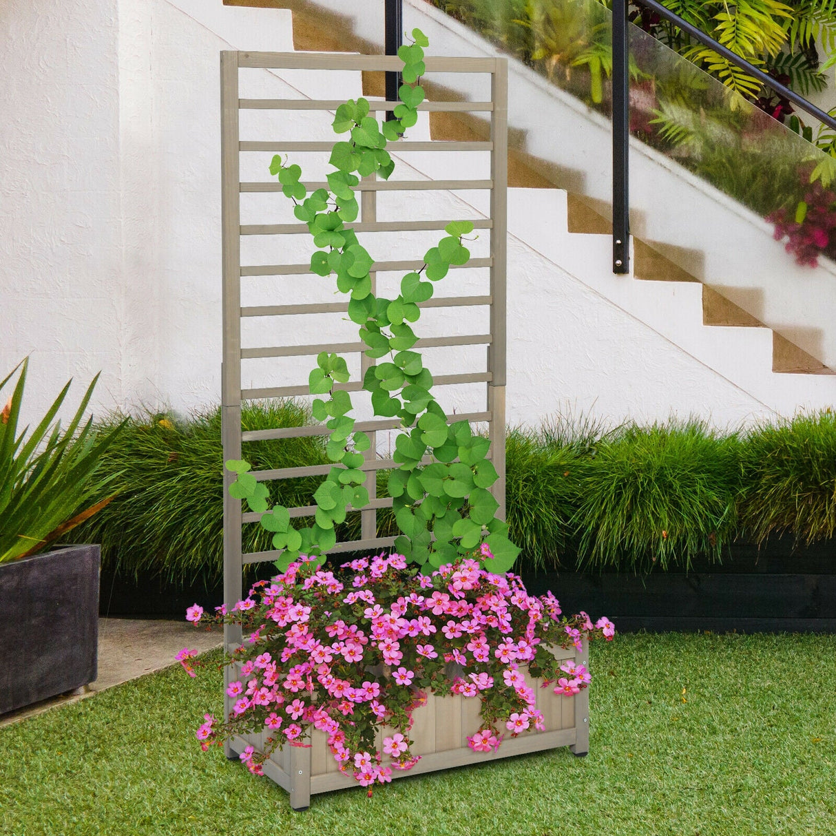 Maceta elevada con celosía para plantas trepadoras