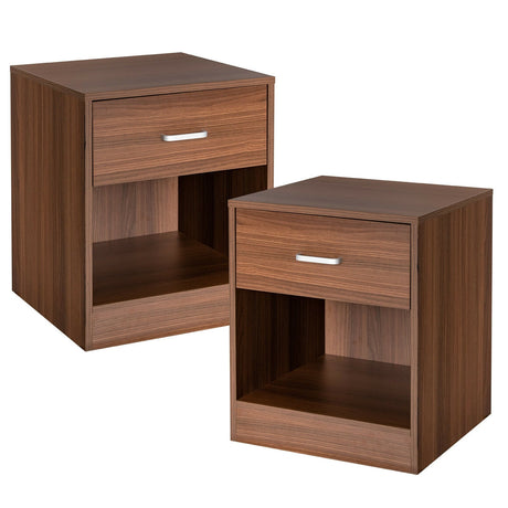 2 Pieces Nightstand with Storage Drawer and Cabinet
