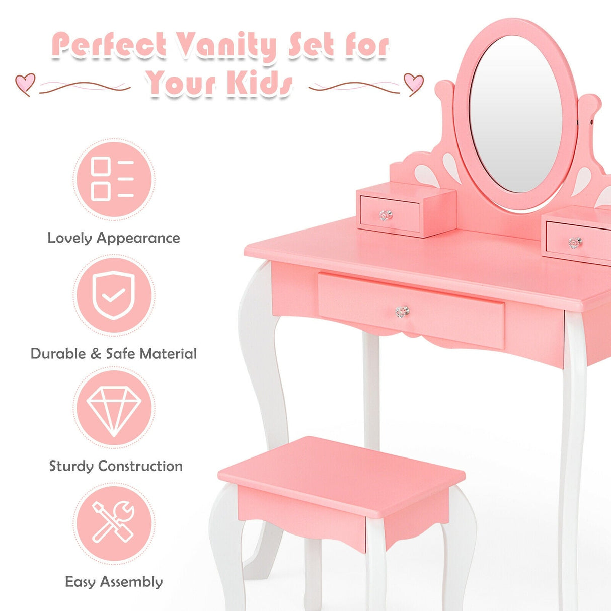 Juego de Tocador de Princesa para Niñas con Espejo y Cajón