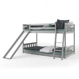 Twin over Twin Bunk Wooden Low Bed with Slide Ladder for Kids