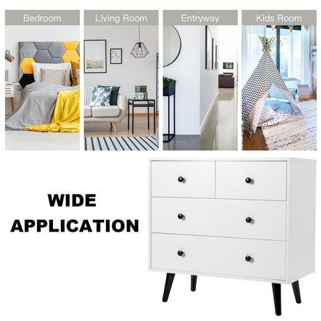 Cómoda de 4 cajones, aparador independiente, mueble, blanco