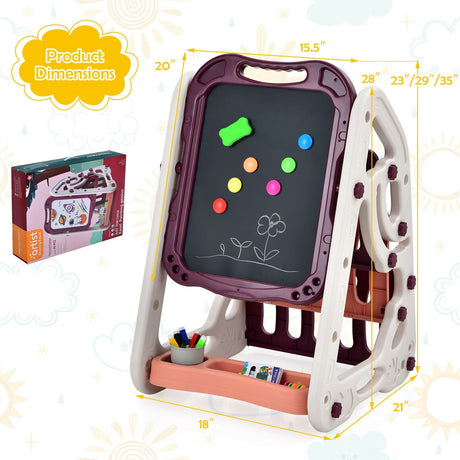 Caballete de arte 3 en 1 para niños Caballete de mesa de doble cara con accesorios de arte