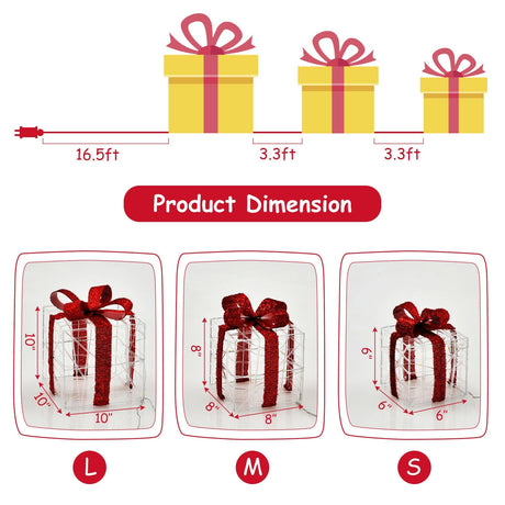 3 Cajas de regalo iluminadas de Navidad con 60 luces LED para interiores y exteriores