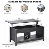 Lift Top Coffee Table with Hidden Storage Compartment and Lower Shelf for Study Room