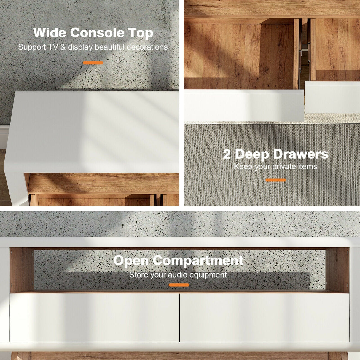 Mueble para TV con 2 cajones extraíbles y compartimento abierto para televisores de hasta 50 pulgadas