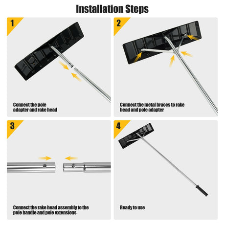 Rastrillo quitanieves extensible de aluminio de 20 pies con mango antideslizante