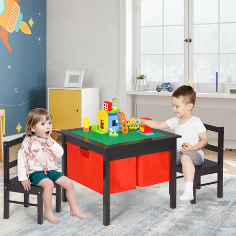 Juego de mesa de actividades 2 en 1 para niños y 2 sillas con mesa de bloques de construcción con almacenamiento